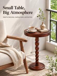 1pc Minimalist Round Solid Wood Coffee Side Table, Tea Table, Portable Multi-Functional Storage Wooden Table, Service Table, Can Be Used As Candle Holder, Plant Stand, Suitable For Living Room, Bedroom, Sofa Side, Coffee Corner, Balcony, Garden, Fits Various Home Decor Styles - Multicolor - View 8