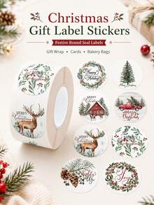 1500PCS/3ROLL Watercolor Christmas Round Stickers Roll, Self‑Adhesive Labels For Gift Sealing Decor - Multicolor - View 2