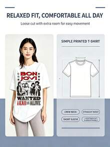 A White Casual T-Shirt Featuring A Retro-Style Graphic Inspired By Bon Jovi's Classic Single "Wanted Dead Or Alive." - White - View 4