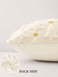 聖誕樹雪花抱枕套 冬季刺繡聖誕樹裝飾枕套 柔軟毛絨仿皮草靠墊套 聖誕沙發家居裝飾 - 米色 - 查看 2