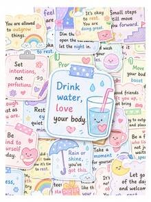 50/100Pcs Self‑Care Positive Affirmation Stickers, Cute Pastel Rainbow Reminder Text Vinyl Decals, Waterproof Stickers For Laptop, Water Bottle, Phone, Kindle, Journal, Scrapbook, DIY Stationery Decor - Multicolor - View 1