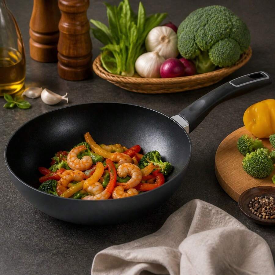28 Cm Aluminum Wok With Ergonomic Handle For Kitchen, Chinese-Style Deep Frying Pan For Stir-Frying And Simmering, Sturdy And Durable Cookware - View 1