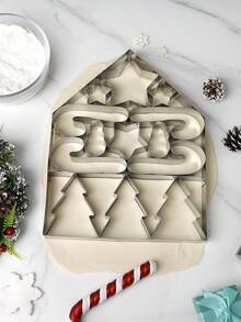 1pc Large One-Piece Christmas Cookie Cutter, Snowman / Candy Cane / Christmas Tree / Star Multiple Patterns Pressed Out At Once, Suitable For Home DIY Holiday Dessert Making, Multi-Shape Baking Mold, Party Dessert Decoration Tool - View 4