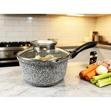 16cm Ceramic Non-Stick Saucepan With Glass Lid & Aroma Dispenser, 1.3L Induction Cooking Pot With Stay-Cool Handle – Black / Grey - View 4