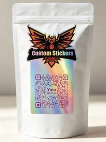 20-100pcs Stiker Logo Kode QR Kustom Bahan Putih/Holografik - Label Decal Tahan Air Mengkilap untuk Kemasan, Periklanan, Dekorasi, Pesta. Personalisasikan Stiker QR Merek Kustom Anda Sendiri (Vertikal) - Holografik - View 4