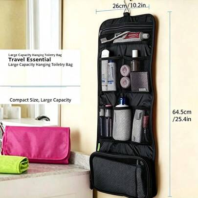 Portable Makeup Bag, Waterproof Toiletry Bag, Foldable Hanging Storage Bag, Large Capacity Travel Bag, Suitable For Cosmetics And Toiletries, Perfect For Vacation, Travel, Business Trips, Gender-Neutral Storage And Organization, Essential For Travel Cruises, Back To School Season