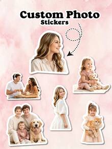 1/20/40/80pcs Custom Die Cut Family Photo Sticker Personalized Image Picture Vinyl Decal Waterproof Die-Cut Sticker For Laptop, Water Bottle, Phone Case. Custom Portrait Photo Stickers, Pet Custom Stickers, Women Stickers, For Birthday - Multicolor - View 1