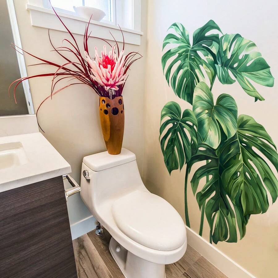 1pc 2D Fresh Green Leaf Wall Sticker, Indoor Space Wall Atmosphere Decoration - Multicolor - View 1