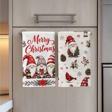 2pcs Christmas Vintage Gnome And Red Cardinal Pattern Kitchen Towels, Rectangular Microfiber Kitchen Towels, Dish Cloths, Scouring Pads, Hand Towels, Cooking Baking Tea Towels, Christmas Kitchen Decor, Housewarming Gift, Birthday Gift, Bathroom Cleaning Cloths, Decorative Towels - White - View 8