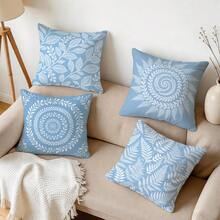 4pcs/1pc Blue And White Leaf Pattern Pillow Case Without Insert, Single-Sided Printed Pillow Case, Suitable For Living Room, Bedroom, Home Decor, All Season Pillow Case - Multicolor - View 9