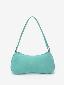 1 buah Tas Baguette Wanita Vintage Musim Gugur/Dingin Baru Bahan Suede Biru dengan Hiasan Rivet, Tali Bahu Dapat Diatur, Cocok untuk Jalan-jalan, Kencan, Perjalanan, Belanja - Mint Green - View 5