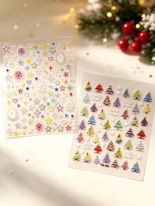 1/2 Sheets Atmospheric Christmas Nail Stickers, Holiday Style Nail Decals, Exquisite Nail Art Appliques, Colorful Christmas Tree Snowflake Star Heart Patterns, Vibrant Multi-Color Tones, Thin Yet Durable 3D Stickers, Firm Adhesion Without Peeling, Rich Complete Mixed Color Design, Suitable For DIY Nails And Press-On Nail Making, Easily Create Winter Christmas Atmosphere Fingertips - Multicolor - View 4