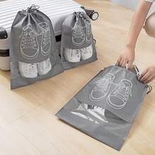 5pcs Pink Dust-Proof Shoe Bags With Drawstring Design, Suitable For Travel, Hallway, Bedroom Or Dormitory. These Shoe Bags Are Universal Storage Items Suitable For Children And Adults, Essential For Back To School Season (Available In Pink, White, Blue, Grey, Black, Navy Blue And More Colors) - Grey - View 1