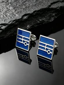 2pcs Multi-Color Drip Oil Geometric Cufflinks, Business Versatile Vintage Men's Accessories, Autumn Christmas Halloween Party Gift - Multicolor - View 11