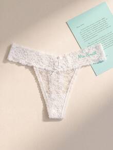 Custom Text Embroidered Soft Lace Thongs For Women, Cute Floral Low Waist G-String Panties, Personalized Lingerie Birthday Anniversary Gift For Her - White - View 13