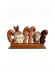 1pc Wooden Coffee Sign Tabletop Decor, Cute Cartoon COFFEE Letter Decorative Plaque, Farmhouse Style Coffee Bar Accessory, Coffee Station Desktop Centerpiece Ornament, Suitable For Kitchen Countertop, Home Coffee Shop Decoration - 1PC - View 14