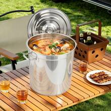 Silver 53Qt 201 Stainless Steel Stockpot With Lid Large Capacity Multi‑Function Soup Pot For Home Commercial Catering - View 2