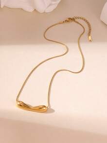 GEREIT 1pc/3pcs 18K Gold Plated Stainless Steel Polished Curved Tube Round Spoon Gold Bar Necklace - Gold - View 9
