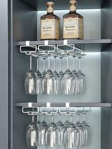 1/2/3pcs Cabinet Mounted Wine Glass Rack, Tall Glass Storage Rack, Kitchen Hanging Metal Glass Cup Holder, Space-Saving, Easy Installation, Anti-Slip, No-Drill Glass Cup Storage Rack, Suitable For Kitchen, Bar, Cafe - Multicolor - View 8