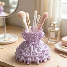 1pc 3D Lolita Princess Dress Makeup Brush Holder, Ruffle Bow Hem Makeup Brush Storage Cup, Cute Aesthetic Desktop Vanity Organizer, Multi-Color Room Decor Gift For Girls - Multicolor - View 9