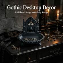 Gothic Skull Church Jewelry Tray, Dark Vintage Altar Decor Tray, Halloween Tabletop Ornament, Ring Earring Key Crystal Holder, Home Desktop Display Decoration Gift - View 2