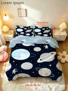 2/3-teiliges Galaxy Planet Astronaut Bettbezug Set, Cartoon Muster Bettwäsche Set mit Kissenbezügen, weiche Mikrofaser Bettwäsche, Jungen Schlafzimmer Dekoration, Ganzjahres, Reißverschluss Verschluss (ohne Füllung), Kissenbezug Größe 50x75cm, 100% Polyester - Verschiedenfarbig - Übersicht 15