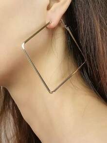 1pair Sexy & Exaggerated Metallic Geometric Square Hoop Earrings For Women - Gold - View 7