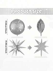 5pcs 22-Inch Disco Ball Exploding Star Balloons, Suitable For Bachelor Parties, Birthday Parties, 70s 80s 90s Disco Themed Decorations, Baby Showers, Wedding Bridal Shower Party Supplies - Multicolor - View 2