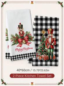 2pcs Christmas Nutcracker Soldier Christmas Tree Gift Pattern Kitchen Towels, Soft Polyester Dish Cloths, Suitable For Kitchen Decor, Kitchen Cleaning, Holiday Party Decoration, Kitchen Bathroom Supplies Home Essentials, Home Decor, Housewarming Gift - Multicolor - View 8