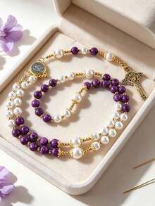 GO2CJBEADS 1pc Handmade Natural Stone Beads Rosary Cross Necklace, Classic Vintage Religious Gift, Beaded Necklace Prayer Jewelry - Z0694A - View 14