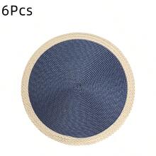 4/6入編織圓形餐墊，15英吋，編織桌墊，圓形餐墊，可水洗，寬邊設計，適用於居家、餐桌、裝飾、聖誕派對裝飾 - 寶藍色 - 查看 6