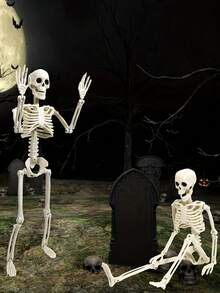 Multiple Sizes Foldable Hanging Skeleton Halloween Decorations, Posable Joint Plastic Skeleton Props For Haunted House Parties, Porches, Doors, Walls, Yards, Windows, Photo Booths & Seasonal Home Decor - Skull Series - View 4