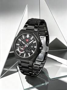Never-Stop Men's Quartz Watch Octagonal Vertical Stripe Calendar Small Dial Metal Steel Band Business Men's Watch Multi-Color Suitable For Daily Wear And Various Holiday Gifts - one-size - View 3