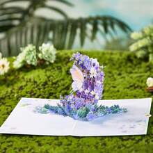 Opjoys 1 buah Kartu Ucapan Pop-Up 3D, Pemandangan Bunga Kupu-kupu Ungu yang Menyejukkan, Kartu Hadiah Ulang Tahun Pop-Up Buatan Tangan untuk Sahabat dengan Ruang Pesan - 1 buah - View 4