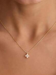 A 14K Gold-Plated Necklace And Earring Set Featuring Pearls And Cubic Zirconia; Suitable As Bridal Jewelry, For Simple Everyday Wear, Or As A Gift. - Gold - View 12