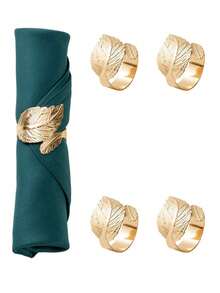4-12pcs Leaf-Shaped Silver & Gold Napkin Rings, Shiny Metal Napkin Rings Table Decor, Fashionable Autumn Napkin Rings Bulk, Suitable For Halloween, Christmas, Easter, Wedding, Party, Elegant Table Setting Gift Idea - Silver - View 13