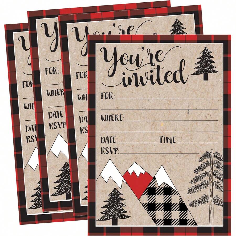 Christmas Party Invitation, High-End Lumberjack Plaid Pattern Holiday Invitation Card, Suitable For Children And Adults, Winter Events, Gatherings And Holiday Open House Party Invitation - B - View 1