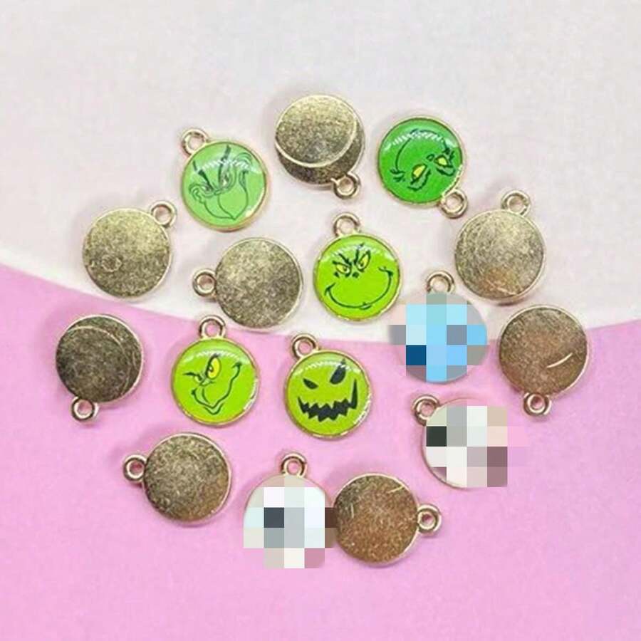 The Grinch 50pcs Green Monster Round Face DIY Alloy Jewelry Accessories Necklace Keychain Earring Pendant - Multicolor - View 1