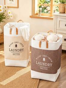 1PC Large‑Capacity Foldable Laundry Hamper, Soft Linen‑Blend No‑Lid Handheld Storage Basket, Multi‑Color Solid Plain Pattern Fabric Material, All‑Season Casual Home Style For Adults, Balcony Bedroom Closet Household Storage Occasion - Multicolor - View 3