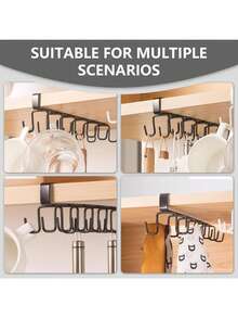 1pc Bohemian Style Double Row Hanging Hooks, Easy Installation Damage-Free Iron Cup Rack, Suitable For Kitchen, Bathroom And Bedroom, Under Cabinet Hanging Cup Hooks, Double Row Metal Hanging Rack, Kitchen Storage Rack For Tableware And Coffee Cup Organization - A - View 11