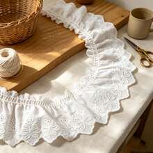 Pita Renda Eyelet Lebar 7cm 2Y/5Y, Hiasan Renda Ruffle Putih untuk Menjahit Kelim Gaun, Tepi Kerah, Pakaian Boneka DIY - A - View 1