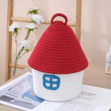 1 Set Cartoon House Shaped Woven Storage Basket With Lid, House Design, Suitable For Home Bedroom Living Room, Large Capacity, Can Store Snacks And Miscellaneous Items, Decorative Accessories, Christmas Storage - Multicolor - View 7