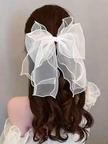 1 buah Jepit Rambut Pita Berumbai Organza - Putih - View 3