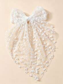 1pc Girls White Lace Embroidered Cute Elegant Long Tail Bow Veil Hair Clip Children Hair Accessory - Multicolor - View 2