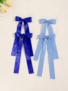 4Pcs Long Ribbon Hair Bow Clips For Women Satin & Plaid Gingham Bow Barrettes With Streamers Coquette Hair Accessories Hair Accessories Cutecore Fall - Multicolor - View 5