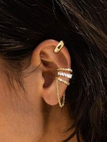 4pcs Women's Clip-On Earrings, Lightweight Clip-On Earrings, Low-Allergenic Faux Hoop Earrings, Not Suitable For Pierced Ears - Gold - View 2