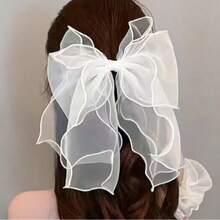 1 buah Jepit Rambut Pita Berumbai Organza - Putih - View 1