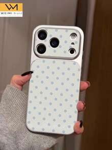 WeiMi 1pc Fashionable Personalized Fresh Blue Polka Dot Pattern Full Coverage Button Classic Anti-Drop Metal Paint Premium Texture Soft Texture PU Leather Phone Case Suitable For Friends, Family, Couples, Yourself Birthday Gift, Holiday Gift, Compatible With IPhone17/16/15/14/13/14/12/11 Series - Multicolor - View 2
