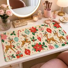 1pc Cute Christmas Reindeer Poinsettia And Candy Cane Print XL Mouse Pad, Festive Keyboard Desk Mat, Holiday Desk Decor Gift - View 10