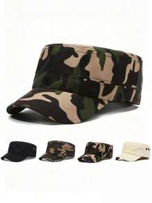 1pc Men's Camouflage Flat Top Baseball Cap, Adjustable Outdoor Sun Protection Casual Hat, Suitable For Spring/Autumn Travel, Beach, Party - Multicolor - View 6